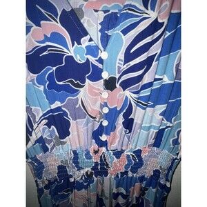 Abel The Label Size Large Blue Floral Maxi Dress Short Sleeve Smock Waist